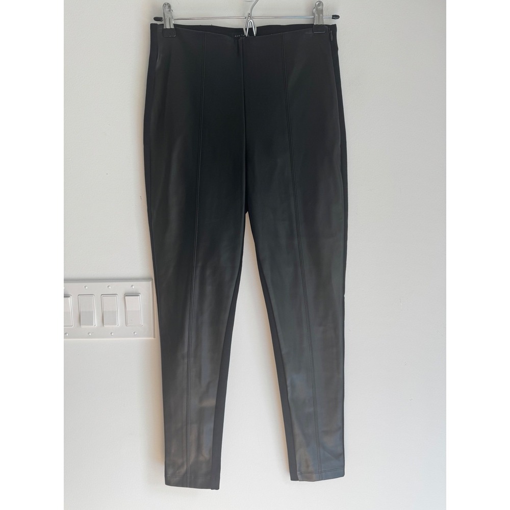 Ann Taylor Petite Faux Leather Front Leggings Black Seamed Side Zip Pants 4P